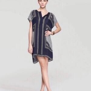 VINCE Silk Navy and Gray Geometric Pattern Dress